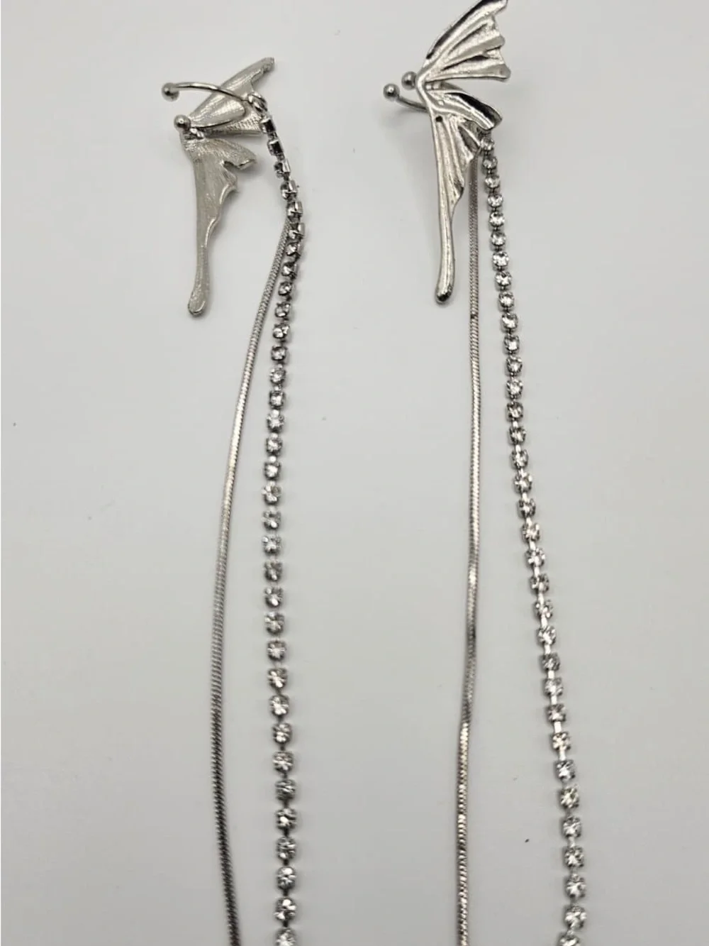Silver Butterfly Drop Cuff Earrings